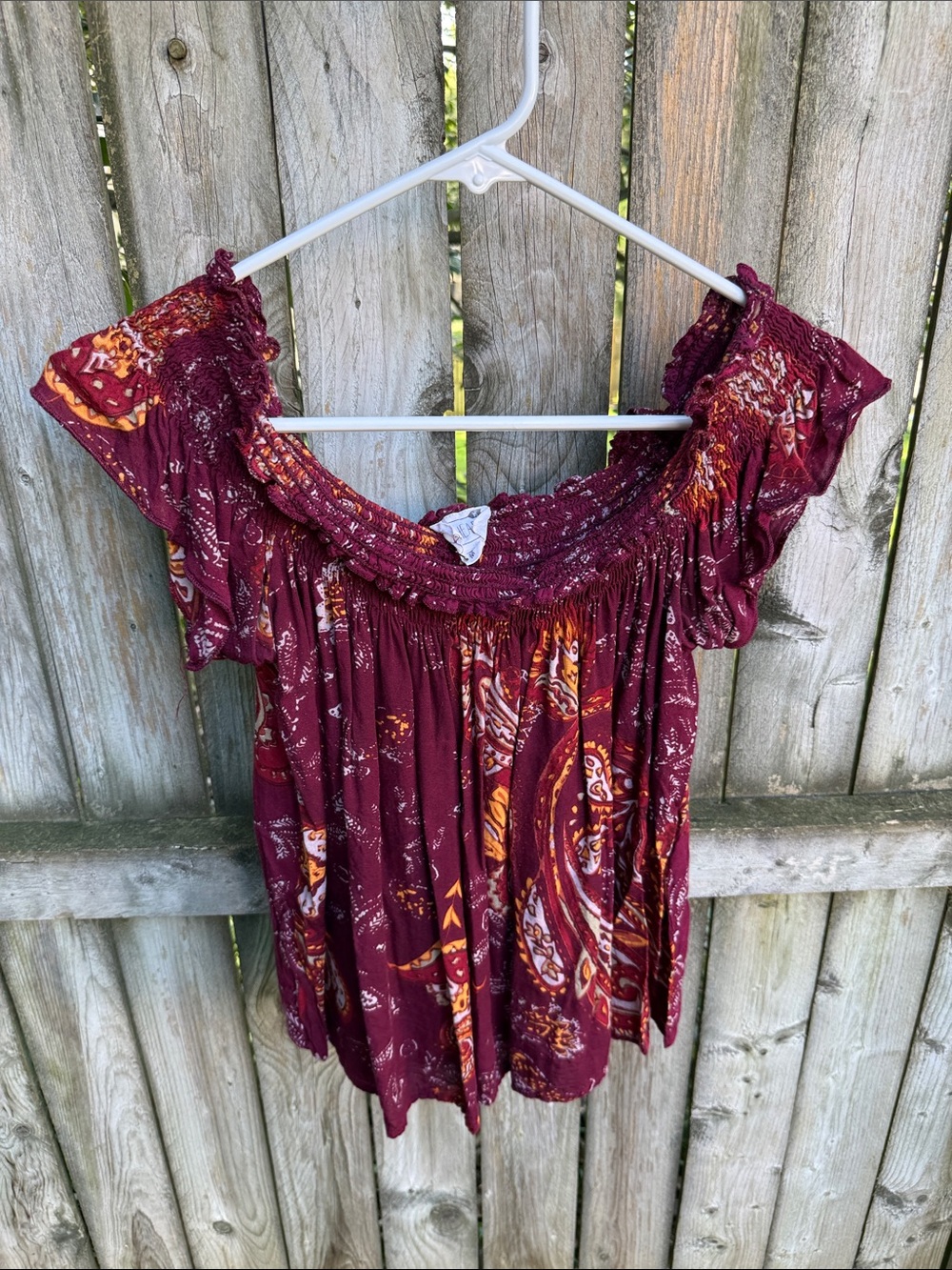 PacSun La Hearts smocked peasant blouse top on or off shoulder M